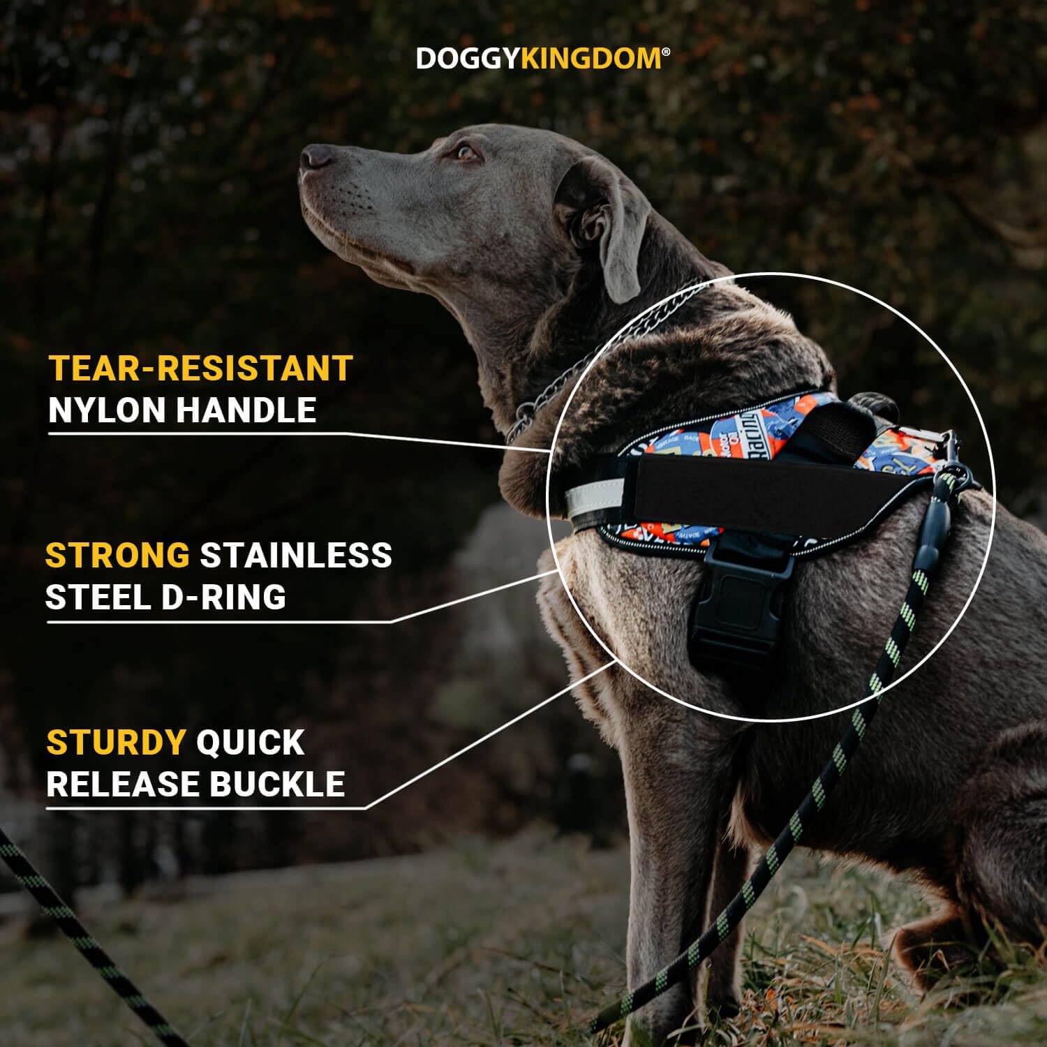 Doggykingdom Non Pull Dog Harness With Patch Panels And Handle, Adjustable, Reflective, No Choke, Heavy Duty Easy On Service Dog